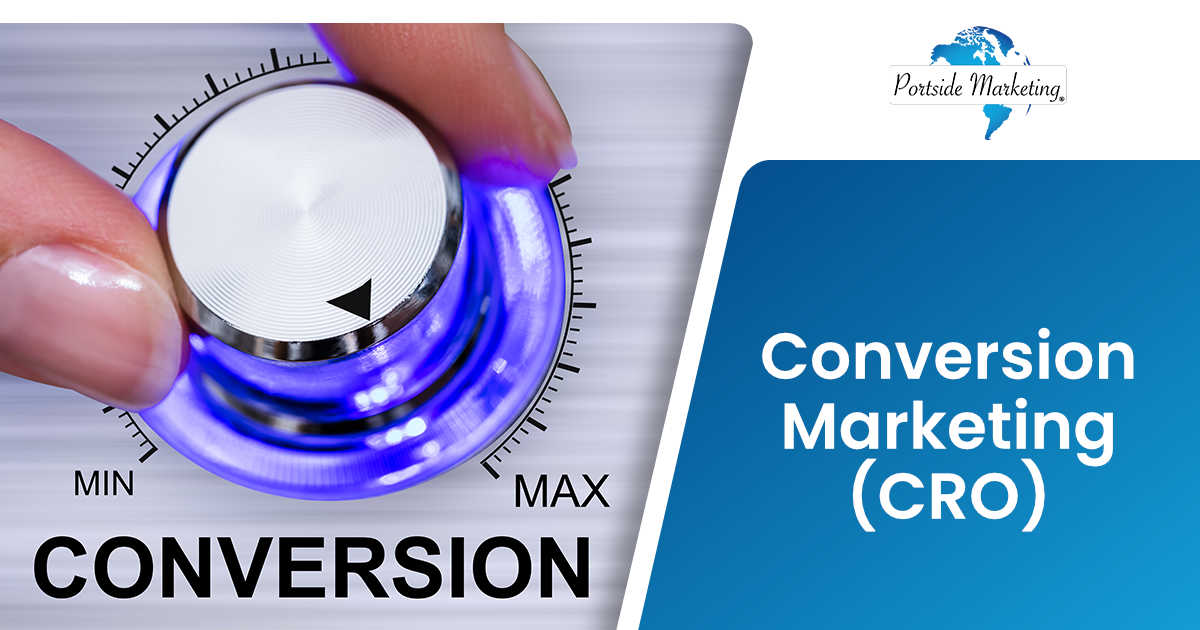 Conversion Marketing (CRO) Image of a person adjusting conversion settings, featuring Portside Marketing and highlighting conversion marketing (CRO) strategies to improve performance.