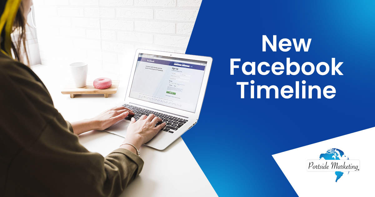 New Facebook Timeline High-quality photo of a woman logging into the Facebook website on her laptop, featuring Portside Marketing and highlighting the update to the New Facebook Timeline, aligning with the page’s context.
