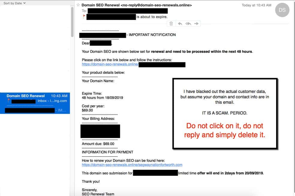 SEO Renewal Email SCAM