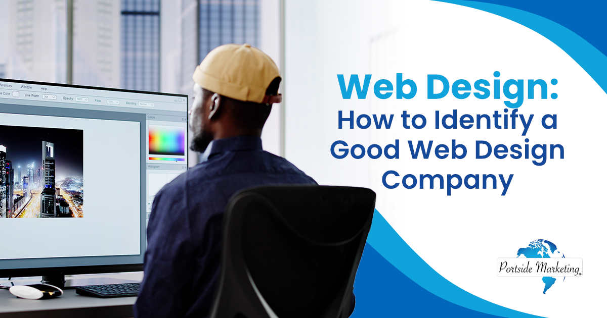 African graphic web designer working at a computer, featuring Portside Marketing, illustrating the topic ‘Web Design: How to Identify a Good Web Design Company’ in alignment with the page’s context.