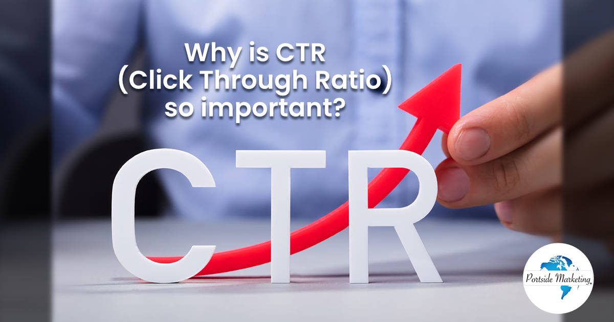 Why is CTR (Click Through Ratio) so important Hand holding a red upward arrow representing increasing CTR, featured by Portside Marketing, illustrating why Click Through Rate is important.