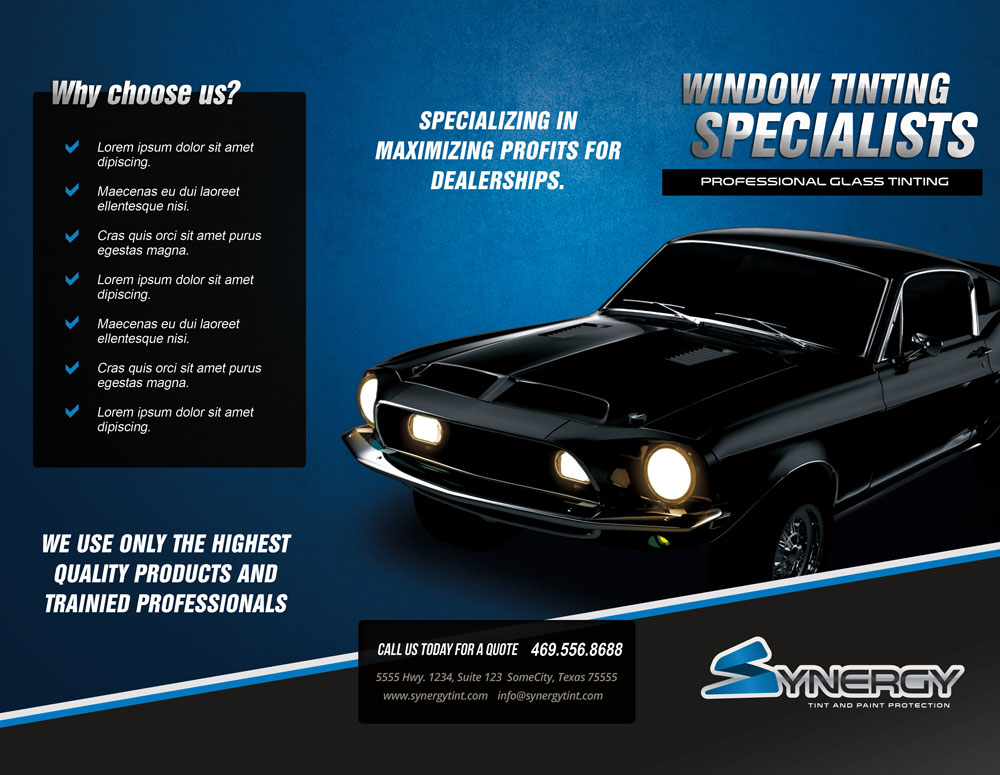 Brochure Design & Printing for Synergy Tint - Lewisville Texas